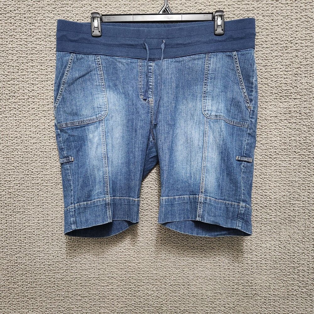 SWEET NOTHING Women's Blue Pull-On Maternity Drawstring Denim Bermuda Shorts XL